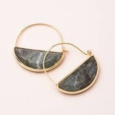 Labradorite & Gold Stone Prism Hoop Earring Minimalist Everyday Hoop Earrings With Natural Stones, Everyday Minimalist Hoop Earrings With Natural Stones, Adjustable Round Labradorite Earrings, Handmade Minimalist Labradorite Earrings, Hedge Witch, Seven Chakras, Half Circle, Gold Stone, Down To Earth