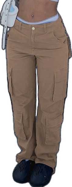 High Waist Brown Cargo Pants With Side Pockets, Brown Straight Parachute Pants With Pockets, Casual Brown Pants With Flap Pockets, Brown High Waist Cargo Pants, Brown Cargo Pants With Pockets, High Waist Brown Cargo Pants With Multiple Pockets, High-waist Brown Parachute Pants With Pockets, High Waist Brown Parachute Pants With Pockets, Workwear Pants