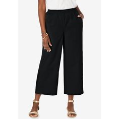 An easy pull-on style with an exaggerated wide leg and a cool, cropped length. Wide elastic waistband for all-day comfort. Side slash pockets. Plus Size Wide Leg, Cropped Linen Pants, Linen Crops, Ladies Of London, Cropped Pants, Wide Leg, Plus Size, London, Elastic