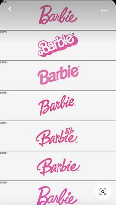 the barbie logo is shown in pink and white, as well as some other words