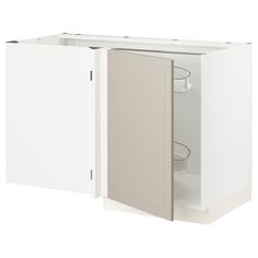 a white kitchen cabinet with the door open