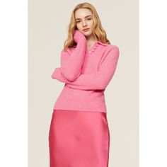 Pink knit (58% Alpaca, 40% Nylon, 2% Elastane). Top. Long sleeves. Collar. Front button closure. Imported. Pink Knit, Rent The Runway, Polo Sweater, Closet Designs, Mini Tote, Alpaca, Long Sleeves, Collar, Knitting