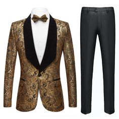 Fabric Material: 80% Polyester 20% Viscose Design One Button & Shawl Collar Package 1*Blazer Occasion Homecoming... Vogue Outfits, Paisley Tuxedo, Paisley Suit, Homecoming Dinner, Gold Tuxedo, Red Carpet Party, Classic Tuxedo, Suits Prom, Velvet Shawl