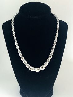 "Chunky Retro Made In Italy Thick Gradual Rope Chain Sterling Silver Necklace. Graduated 10mm - 5.0mm French Rope Braid. Gradual thickness provides a unique twist to this classic type of necklace. Lightly cleaned and ready to wear. Markings: 925, Italy Measurements: Approx 18\" Total Length Laying Flat, Thickness 5mm-10mm. Total Weight: 28.02 grams Condition: Good fully functional ready to wear condition with standard signs of use. See photos of actual item. Please review the photos for visual d Sterling Silver Link Necklace With Rope Chain, White Gold Round Rope Chain Necklace, Silver Rope Chain Necklace For Formal Occasions, Formal Silver Rope Chain Necklace, White Gold Rope Chain Link Necklace, Elegant Sterling Silver Rope Chain Jewelry, Elegant Sterling Silver Rope Chain Necklace Gift, White Gold Link Necklace With Rope Chain, Elegant Silver Necklace With Rope Chain