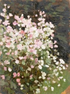 an oil painting of pink and white flowers