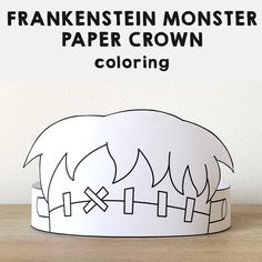 a paper crown with flames on it and the words, frankenstein monster paper crown coloring