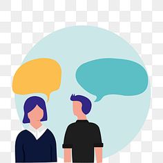 two people with speech bubbles on their heads, one is looking at the other side