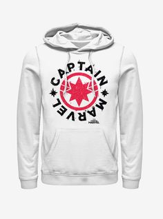 Marvel Captain Marvel Hoodie White Hoodie For Fan Gear, White Hooded Hoodie For Fan Gear, White Hoodie With Drawstring For Fan Gear, White Hooded Sweatshirt For Fan Gear, Fan Gear Hoodie With Logo Print, Hooded Logo Print Fan Gear Hoodie, Hooded Logo Print Hoodie For Fans, Cotton Crew Hoodie With Logo Print, White Cotton Hoodie For Fan Gear