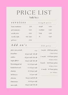 #nails #nailprice #nailsofinstagram #nailtech #nail #business Fake Nail Length Chart, Nail Tech Length Chart, Nail Business Price List, At Home Nail Business, Nail Design Price List, Nail Services Menu Price List, Gel Nail Price List, Nail Art Products Name List, Nail Prices List For Beginners