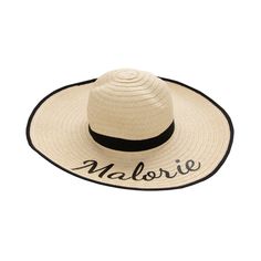 Comfortable, lightweight, and easy to wear, this sun hat is perfect for outdoor activities. The neutral colors will match just about any outfit you wear. This affordable hat features an attractive black band and is crafted with high quality fabrics that will keep you cool while looking great. Add your name or the name of a friend to make this hat a hit for vacation apparel, destination weddings, bachelorette party trips or just unique gifts for friends and family who love to have fun in the sun! Black Panama Hat For Summer Travel, Black Bucket Hat With Upf 50+ For Summer, Black Wide Brim Hat For Warm Weather, Black Summer Sun Hat For Travel, Black Straw Hat For Beach Season Travel, Black Straw Hat For Beach Travel, Black Straw Hat For Travel And Beach Season, Black Summer Sun Hat For Warm Weather, Black Panama Hat With Upf 50+ Flat Brim