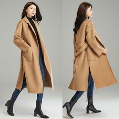 "This elegant brown coat features a classic wrap, belted waist and full length sleeves. The perfect drape for a relaxed style that's easy to style. ★★ FEATURES More color: https://etsy.me/3wsq0Kk 50% wool, 50% fiber, nylon Two side pockets Belt closure Lapel collar Long sleeve Side split Belted wool coat Long wool coat Casual wool coat Perfect for winter, autumn Dry clean ★★Mode size Height 170cm (5′ 7″) Bust 84 cm (33\") Waist 66 cm (26\") She wears size XS. ★★ Custom order selection, Will char Belted Wool Coat, Wool Wrap Coat, Long Wool Coat, Wool Wrap, Wrap Coat, Brown Coat, Light Sweater, Fabric Belt, Warm Coat