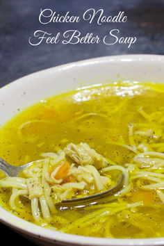 A bowl of chicken noodle feel better soup with lots of broth and small noodles. Feel Better Soup, Brothy Soup, My Country Table, Homemade Soup Recipe, Dinner Sandwiches, Country Table, Feeling Under The Weather