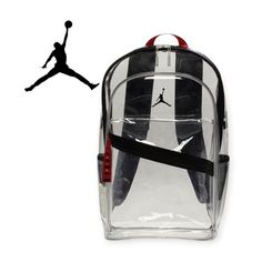 Jordan Clear Air Patrol Backpack Introducing The Clear Air Patrol Backpack, Where Style Meets Functionality In The Most Transparent Way Possible! This Sleek And Eye-Catching Backpack Combines The Iconic Michael Jordan Jumpman Logo With The Trendy Appeal Of A Clear Design. Features - - Zippered Main Compartment And Front Zipper Pocket - Padded Shoulder Straps - Dual Water Bottle Pockets - 15'' Laptop Sleeve - Dimensions - 19.5” H X 12” W X 7” D - 100% Polyurethane - Spot Clean Brand New With Tags Clear Standard Backpack For Travel, Red Bag For Back To School Streetwear, Red Bags For Back To School Streetwear, Red Backpack For Streetwear, Casual Clear Backpack, Modern Red Backpack For School, Casual Clear Backpack Bag, Casual Clear Standard Backpack, Casual Clear Backpack For Everyday Use