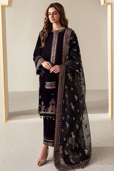 Jazmin VF-2011 Embroidered Velvet Formals Wedding Dresses Velvet, Velvet Dupatta, Suits Usa, Dupatta Border, Indian Wedding Dresses, Dresses Velvet, Velvet Sleeve, Embroidered Velvet, Velvet Trousers