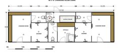 the floor plan for a bathroom with two sinks, toilet and shower stall in it