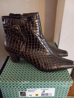 Dark Brown Matte Croc Ankle boot Womens Booties, Print Boots, Snakeskin Boots, Booties Ankle Boots, Croc Print, Boot Print, Boot Shoes Women, Snake Skin, Bootie Boots