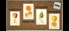 a cork board with different types of fruit on it