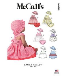 an image of a baby's dress and bonnet on the cover of a sewing pattern