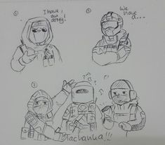 three drawings of different people in space suits