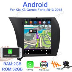 an image of a car stereo with gps and bluetooth for k3 cerato forte 2013 - 2018