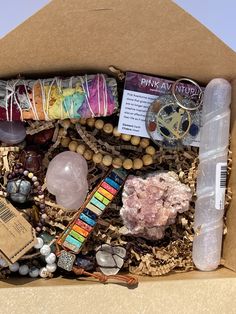 You can't decide which Crystals you want ? Well you don't have to worry anymore, we have made the process easier and more rewarding. This wonderfully crafted Mystery Box has it all. A curated collection of 10-12 items all which will make your manifestation goals come easier. They may include a combination of Crystals , gemstone jewelry ,pendulum, geodes,wands,prisms,decor, incense and information cards.Your stones will arrive fully cleansed and charged.Each box is different and ready for gifting Mystery Box Ideas, Prism Decor, Manifestation Goals, Spiritual Items, Black Cat Aesthetic, Witch Supplies, Pagan Decor, Tarot Magic, Witchy Crafts