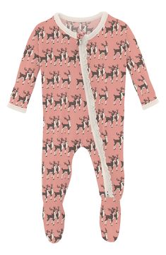 Friendly reindeer inspire fantastic dreams in these sweetly ruffled PJs featuring nonslip grip feet and a full-length zip for quick and easy changing. This item is designed to fit snugly, as it is not flame resistant Two-way front-zip closure Gripper feet 95% viscose, 5% spandex Machine wash, tumble dry Imported Kickee Pants, One Piece Pajamas, Reindeer, Onesies, Full Length, Pajamas, Size 12, Blush, Jumpsuit