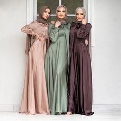 Women's Modest Stylish Big Satin Dress – Abayaya Silk Abaya Dresses, Stretch Satin Maxi Dress, Sleeveless Stretch Satin Dress, Luxury Satin Dress, Muslim Fashion Dress Eid, Colored Abaya, Eid Fits, Eid Photoshoot, Islamic Dresses