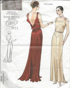 an image of a woman in a dress on the front and back of a sewing pattern