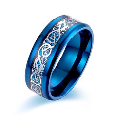 Material: Titanium Steel Fashion Element: Geometry Blue Metal Ring As Gift, Blue Metal Rings As A Gift, Marquise Ring Setting, Carbon Fiber Ring, Roman Numbers, Cheap Wedding Rings, Carbon Fiber Rings, Promise Rings For Guys, Celtic Dragon