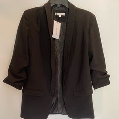 Charis Allure Women’s 3/4 Ruched Open Front Blazer Sz. Medium Black 3/4 Sleeve Blazer For Spring, Black 3/4 Sleeve Formal Outerwear, Black Formal Outerwear With 3/4 Sleeve, Black 3/4 Sleeve Blazer For Work, Open Front Blazer, Suit Jackets, Front Open, Blazer Suit, Suit Jacket