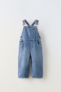 EMBROIDERED DENIM OVERALLS - Mid-blue | ZARA United States Baggy Tops, Denim Dungarees, Cargo Shirts, Cardigan Sweater Jacket, Shirt Blouses Tops, Embroidered Denim, Outfit Combinations, Denim Overalls, Knitwear Cardigan