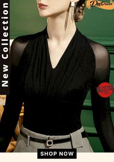 Casual Long Sleeves Skinny Mesh Pleated Split-joint V-neck T-shirts Tops Stretch V-neck T-shirt For Work, Elegant Spring Tops With Splicing Details, Fall V-neck Top With Splicing Details, V-neck Spliced Top For Fall, V-neck Splicing Top For Fall, Fall V-neck Spliced Tops, Elegant V-neck T-shirt For Workwear, Elegant Black Splicing Top, Fall T-shirt With Splicing Detail