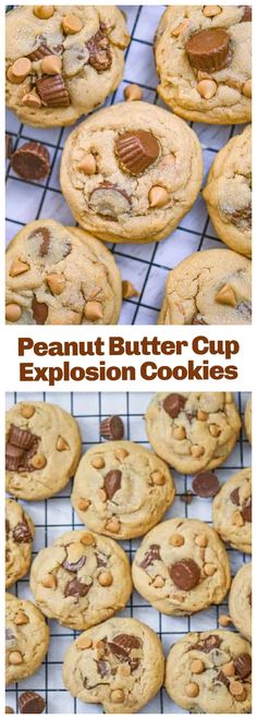 peanut butter cup explosion cookies on a cooling rack