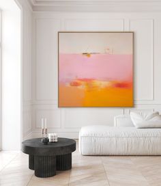 Colorful Modern Wall Art | Bright Colorful Art Prints | Pink and Yellow Abstract Art | Large Canvas Wall Art | Aurora Muse 068 Colorful Art Abstract, Modern Art Interior, Abstract Art Neutral Colors, Abstract Art With Lines, Layered Abstract Art, Soft Abstract Art, Bright Art Painting, Living Room Paintings, Large Abstract Paintings