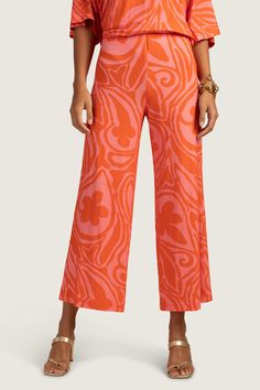 Upgrade your vacation style and make a statement in these vibrant orange pants with a flat front, elastic waist, and long, wide legs. Whether you pair these colorful, wide-leg pants with our matching print or create a chic contrast with a bright solid top, you'll feel confident and stylish all day (and all night). Flat front Elastic waist Wide leg Inseam: 26.25" Runs true to size Model is 5'10", wearing size S See Women's Size Guide FABRIC: Jemaa Jersey 96% Viscose, 4% Elastane Hand wash cold or Orange Pants, Vacation Style, Wide Legs, Vibrant Orange, Trina Turk, Solid Tops, Feel Confident, Leg Pants, Wide Leg Pants