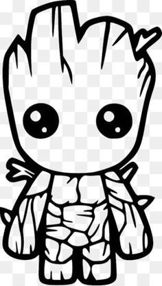 a cartoon baby groote with big eyes and a scarf on it's chest