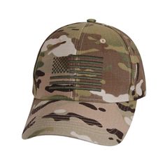 Multi Cam USA Flag Ball Cap This Low Profile ball cap features a direct embroidered, subdued American Flag on the Crown. It features 6 reinforced air vent holes, adjustment hook & loop style strap which allows for the hat to fit most head sizes.  This MultiCam version is a superior quality 65% Poly / 35 % cotton ripstop fabric. Directly Embroidered US Flag 6 Reinforced Air Vents Adjustable hook & loop style closure 65% Poly / 35 % cotton ripstop fabric Imported This Ball Cap has the following fe Adjustable Camouflage Cotton Baseball Cap, Adjustable Cotton Camouflage Baseball Cap, Adjustable Camouflage Cotton Hat, Camouflage Cotton Snapback Hat, Camouflage Cotton Cap, Adjustable Military Cap, Military Style Baseball Cap With Flat Brim, Military Style Hat With Curved Brim, Navy Seal