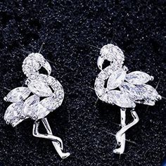 925 Sterling Silver Diamond & Crystal Luxury Stud Flamingo Earrings Flamingo Craft, Flamingo Earrings, Gold Bar Earrings, Statement Hoop Earrings, Flamingo Bird, Evil Eye Earrings, Coin Earrings, Colorful Feathers, Great Gifts For Mom