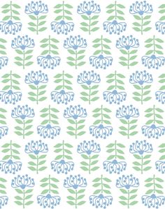 a blue and green flower pattern on a white background