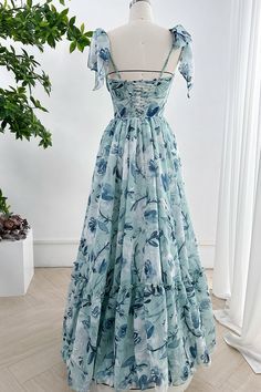 Fitted Chiffon Dresses With Tie Straps, Chiffon Dress With Spaghetti Tie Straps, Coquette Dark, Corset Bodice, Tie Bow, Floral Chiffon, Tiered Dress, Women Dress, Indian Dresses