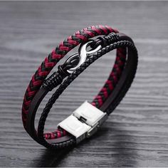 New Men’s Pu Leather With Infinity Symbol Bracelet Viking Arm Rings, Classic Punk, Bracelets For Boyfriend, Genuine Leather Bracelet, Viking Bracelet, Men Bracelet, Bracelet Mens, Buckle Bracelet, Braided Leather Bracelet