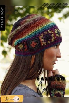 Women Color-block Casual Knitted Hats Granny Square Häkelanleitung, Motifs Granny Square, Bandeau Au Crochet, Granny Square Haken, Granny Square Projects, Magazine Drops, Bonnet Crochet, Crochet Beanie Pattern, Haken Baby