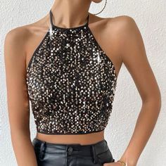 Super Sexy, Very Classy Sequins Halter Top!!! 70s Halter Top, 70s Halter, 70s Disco Party, Sequin Halter Top, Shimmery Fabric, Sequin Halter, 70s Disco, Halter Tops, Disco Party