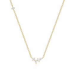 Elevate your style with our 18K gold plated sterling silver necklace, featuring three radiant round cut cubic zirconia stones and one stunning pear cut stone. This beautifully crafted piece adds a touch of luxury to any outfit, making it perfect for both casual and formal occasions. The unique blend of shapes creates a harmonious design that catches the light for an eye-catching sparkle. Shop now for a timeless addition to your jewelry collection! 18k Gold Plated 925 Sterling Silver Gold Cable C Jewelry Knots, Inspirational Bracelets, Formal Outfits, Pearl Collection, Outfit Making, Pear Cut, Jewelry Lover, Sterling Silver Necklace, Gold Plated Sterling Silver