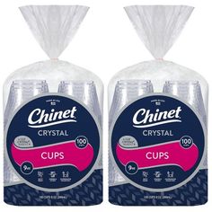 two bags of clear crystal cups on white background