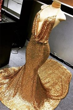 Gold Halter V-neck Mermaid Charming Sequined Deep Flow Neck Prom Party Gowns-Ballbella Formal Dresses Mermaid, Prom Dress Halter, Trumpet Evening Dress, Cheap Prom Dresses Long, Halter Prom Dresses, Mermaid Evening Dress, Sequin Formal Dress, Prom Dresses For Sale, Dress Halter