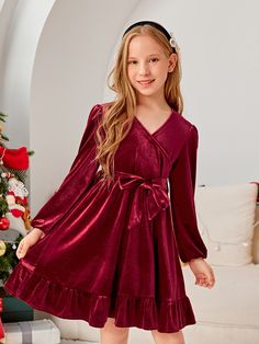 Velvet Party Dress For Kids, Christmas Dresses For Kids, Burgundy Dress Toddler, Red Velvet Flower Girl Dresses, Girls Red Velvet Dress, Kids Christmas Dress, Dress Designs For Girls, Casual Christmas Party Outfit