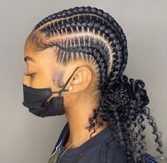 2 Buns Cornrow Hairstyles, Feed In With Curly Bun, Feed In Braid Bun With Curly Hair, Bohemian Feed In Braids Bun, Feed Ins With Curly Weave Bun, Feed Ins With Bun In The Back, Braid To The Back With Bun, Edges With Stitch Braids, Cornrow Hairstyles Into A Bun