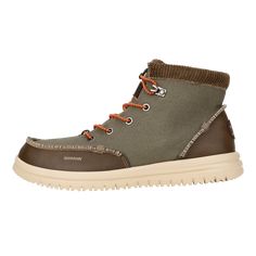 HEYDUDE | Men's Boots | Bradley Heavy Canvas - Dusty Olive/tan | Size 7 - The Bradley you know and love gets a cozy upgrade. Waxed canvas top with corduroy lining and collar these boots make cozy and comfy meet in the middle. Easy-on lace system means no more time wasted lacing up chunky, clunky boots. Say hey to a new day with Bradley Corduroy Collar.Shoe Specs: Slip-On Stretch Lace Waxed Canvas top Corduroy lining Upper treated with water repellant spray Elastic laces Easy-on system Removable foam insole Classic Fit: Feels just right, with immediate comfort and effortless wear Men's Boots, Bradley Heavy Canvas - Dusty Olive/Tan, Hey Dude, HEYDUDE | Men's Boots | Bradley Heavy Canvas - Dusty Olive/tan | Size 7 Time Wasted, School Uniform Shoes, School Uniform Kids, Olive Tan, Wide Shoes, Hey Dude, Elastic Laces, Waxed Canvas, Men's Boots