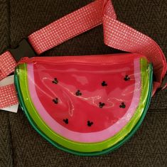 Minnie Mouse, Mickey Mouse Watermelon Purse. Playful Green Bags For Vacation, Playful Green Vacation Bags, Fun Green Pouch Bag, Fun Green Bags For Vacation, Playful Red Summer Bags, Playful Summer School Bags, Playful Summer Bags With Adjustable Strap, Fun Multicolor Summer Bags, Fun Summer School Bags